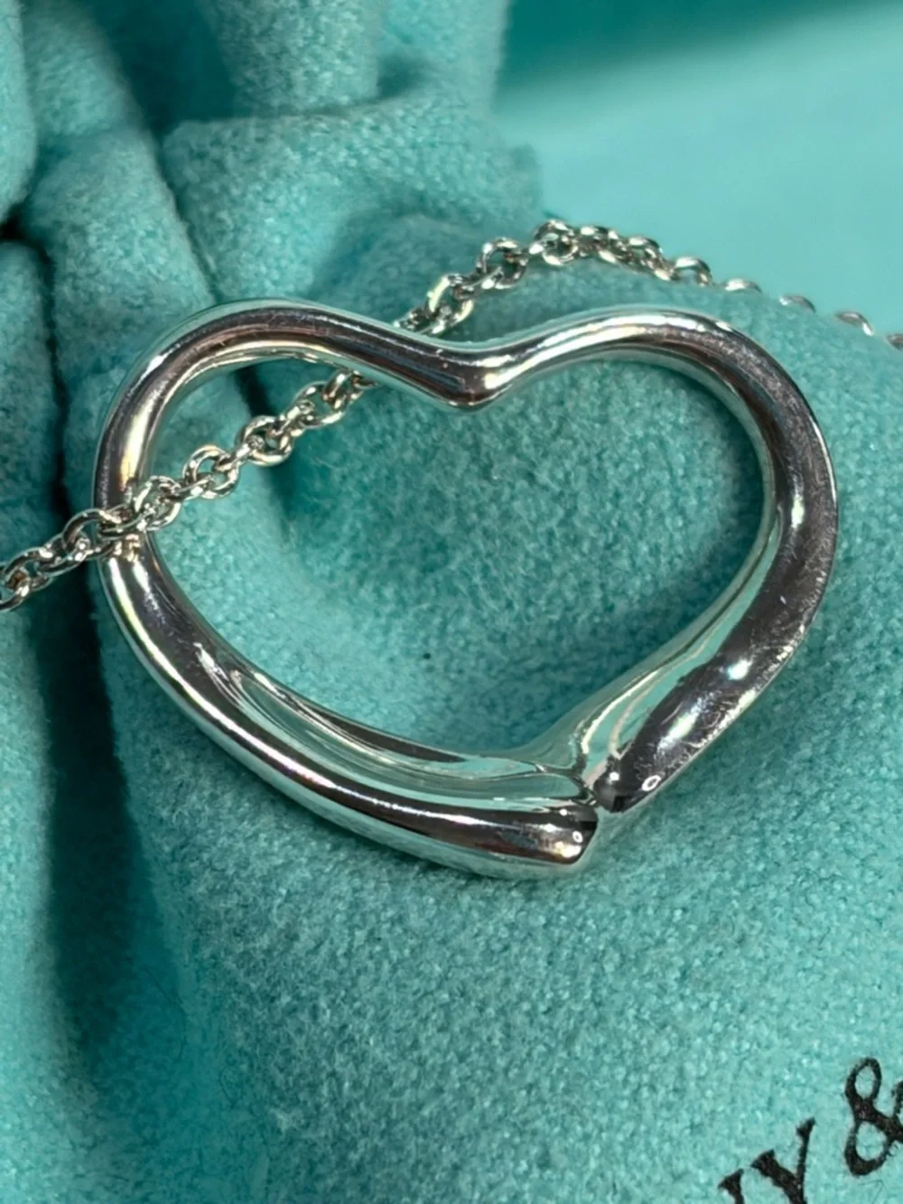 💟Tiffany & Co. Large Open Heart Pendant Elsa Peretti 925 Sterling Necklace 🫶
